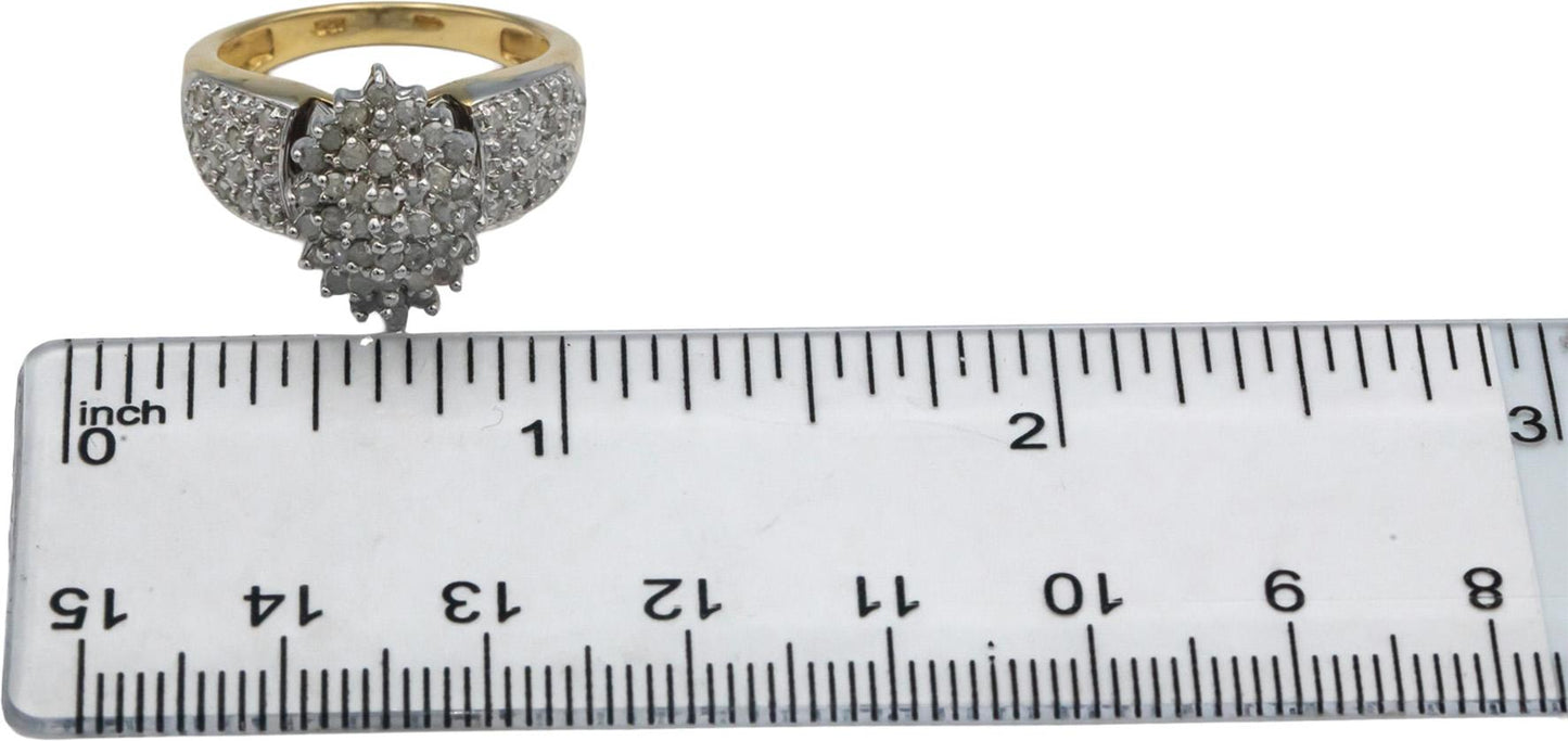 10k White and Yellow Gold Round Diamond Cluster Cocktail Ring 1.0CT Size 7
