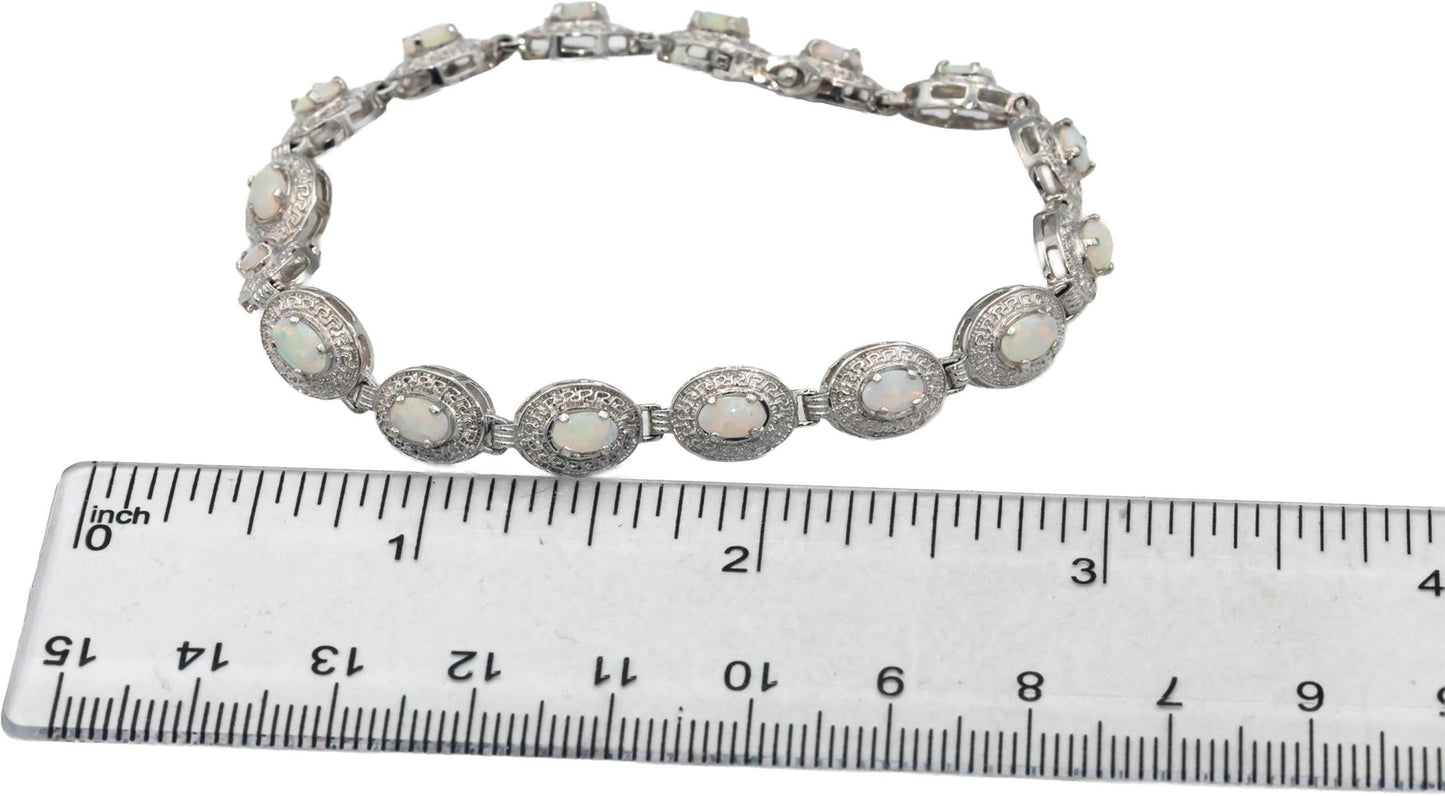 14k White Gold Oval Cabochon Cut Opal Chain Bracelet 3.0CT