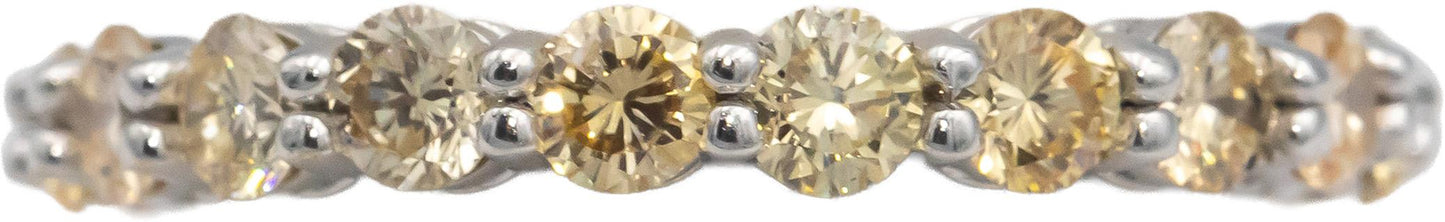 18k White Gold 2.07CT Round Cut Light Yellow Diamond Eternity Ring Size 7.25