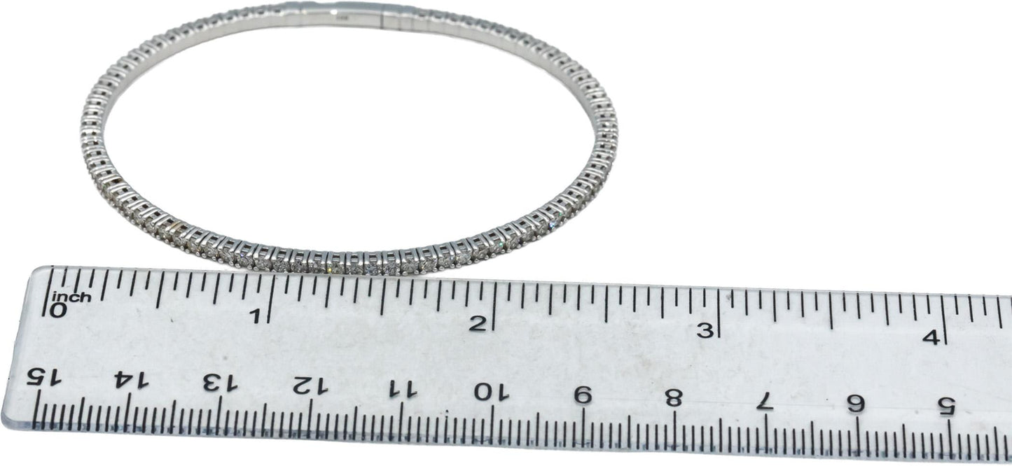 18k White Gold VS Round Diamond Semi-Flexible Bangle Bracelet 2.33CT