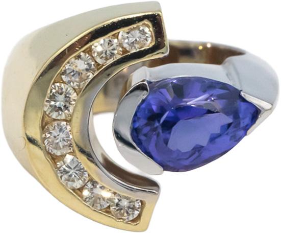 14k Yellow & White Gold 2.50CT VS Diamond and Tanzanite Ring Size 5