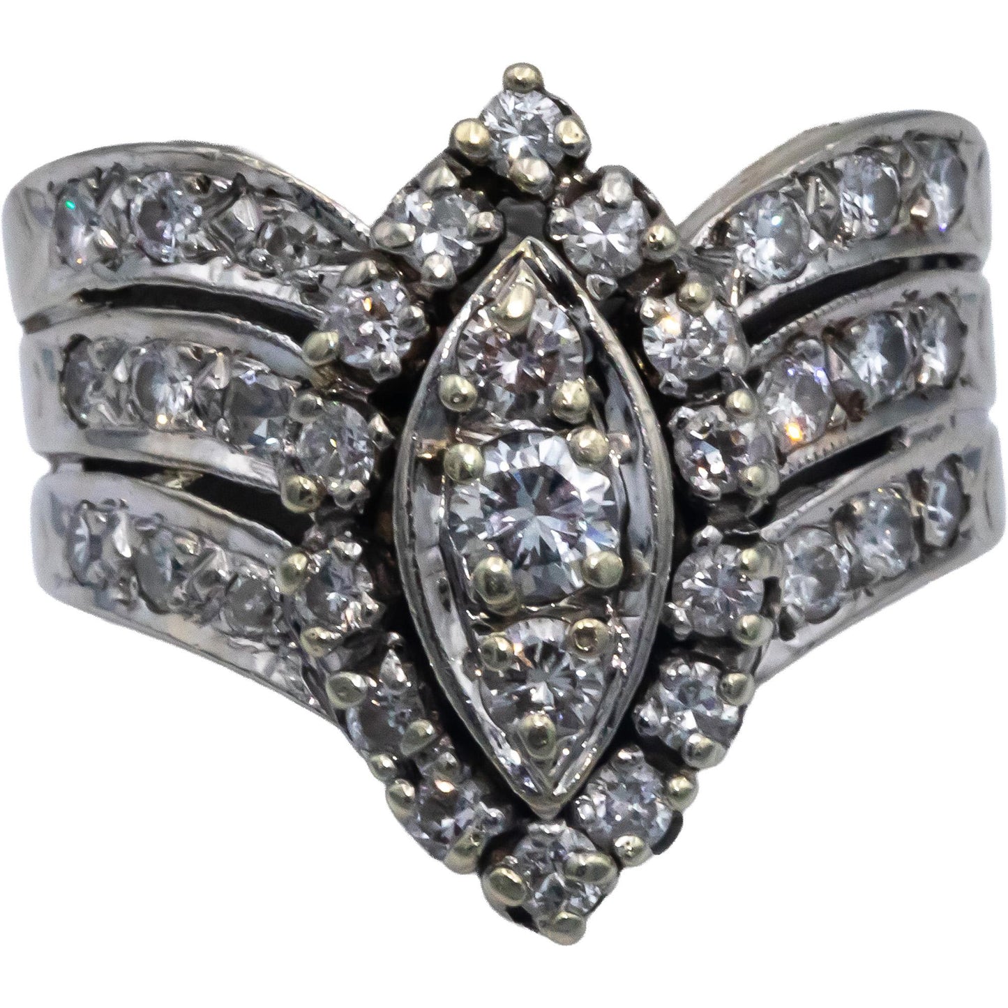 Vintage Antique 14k White Gold 0.95CT Round Cut Diamond Ring Size 7.25