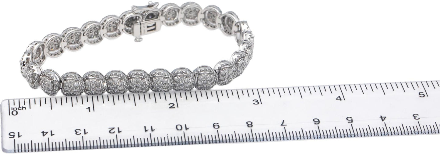 10k White Gold Jewelry 5.0CT Round Cut Diamond Cluster Fancy Link Bracelet
