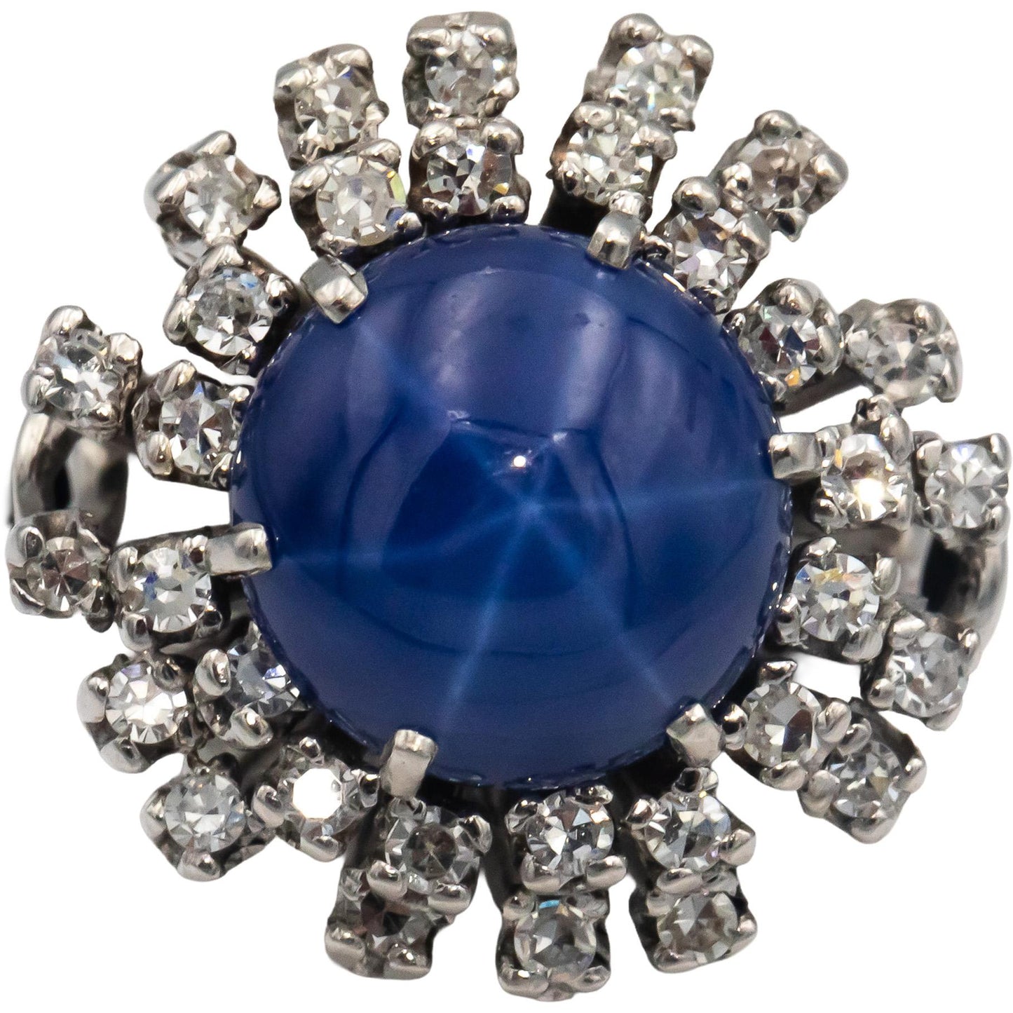 CGL Certified 14k White Gold Diamond & Star Sapphire Cocktail Ring 7.05CT Size 6