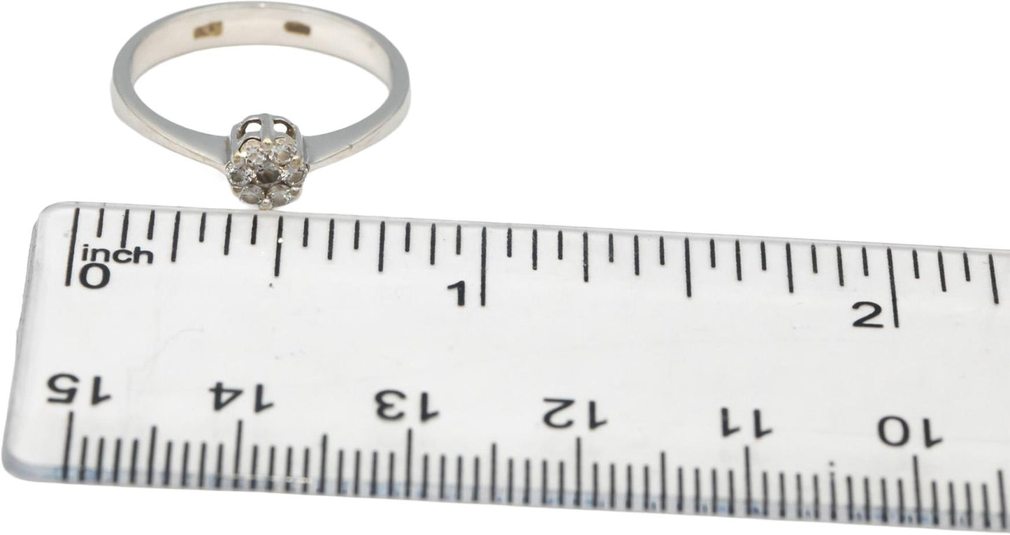 18k White Gold 0.15CT Round Cut Diamond Cluster Flower Ring Size 6.75