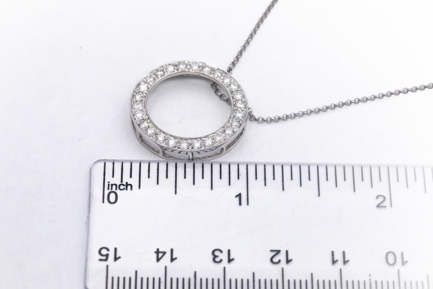 14k White Gold 1.0CT Round Cut Diamond Circle Pendant Necklace Chain