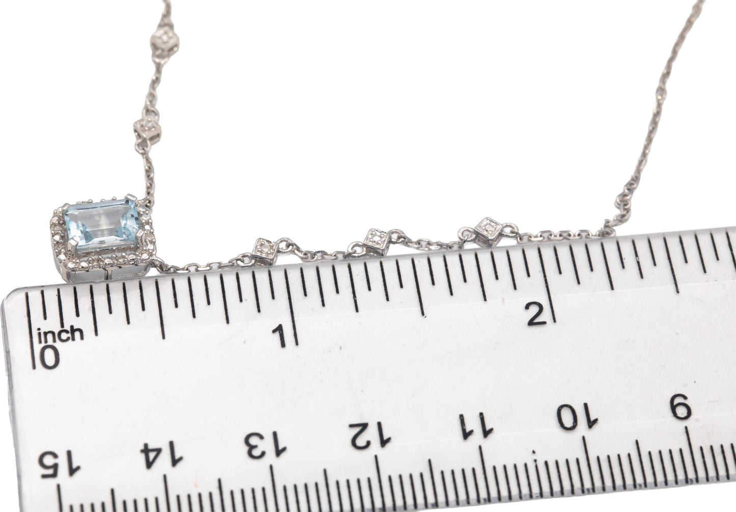 Diamond and Aquamarine 10k White Gold Jewelry Pendant Necklace 1.10CT