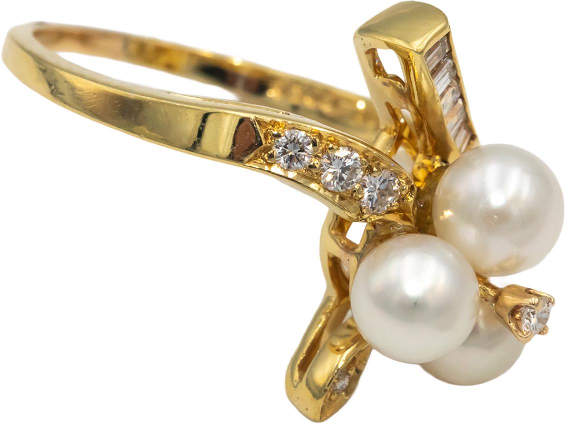 18k Yellow Gold VS Diamond & 6mm Pearl Cocktail Ring 0.25CT Size 9
