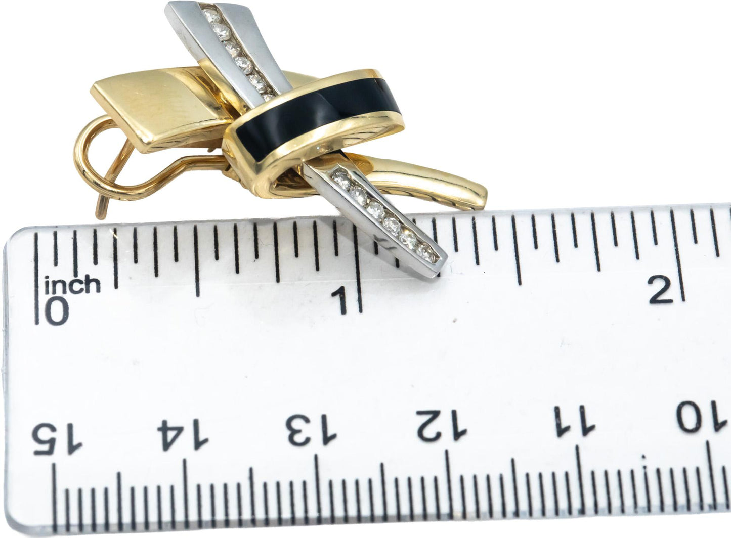 14k Yellow & White Gold Diamond and Black Onyx Abstract Earrings 0.50CT