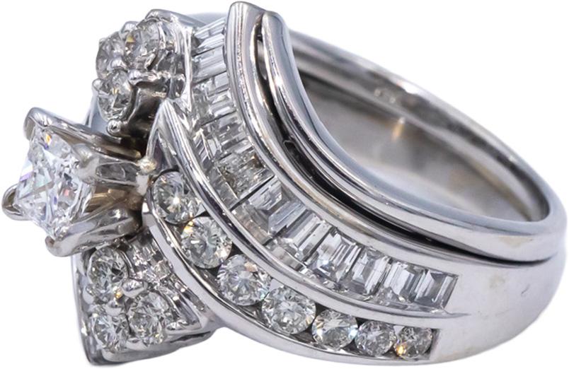 14k White Gold Diamond Engagement Ring 1.66CT w/ 0.40CT Center Size 6.25