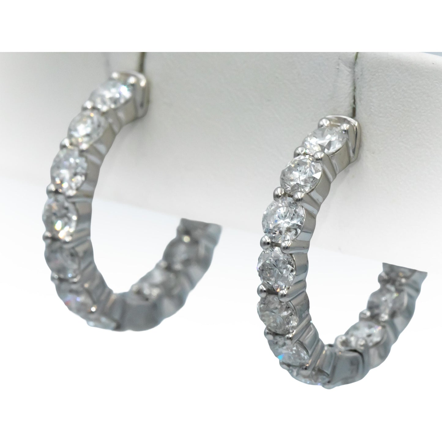 14k White Gold Round Diamond Inside Out Circle Hoop Earrings 5.0CT