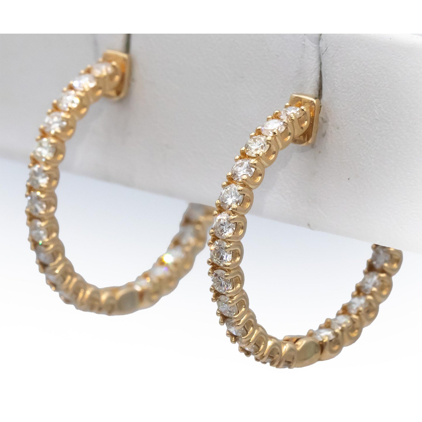 14k Yellow Gold Round Diamond Inside Out Circle Hoop Earrings 1.98CT