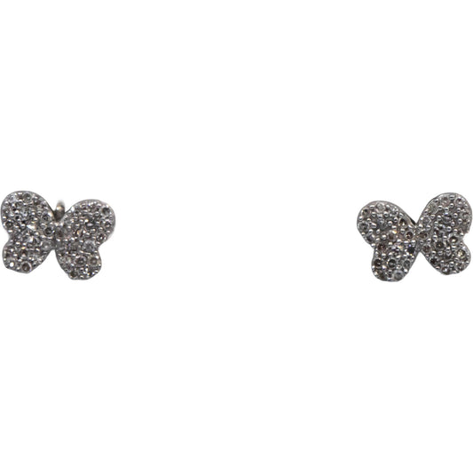 10k White Gold Round Diamond Cluster Butterfly Stud Earrings 0.20CT
