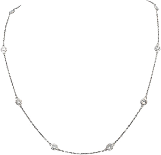 14k White Gold Round Bezel Set Diamond By The Yard Chain Necklace 1.84CT