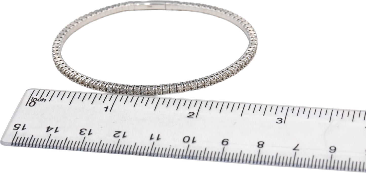 14k White Gold VS Round Diamond Semi-Flexible Bangle Bracelet 4.66CT