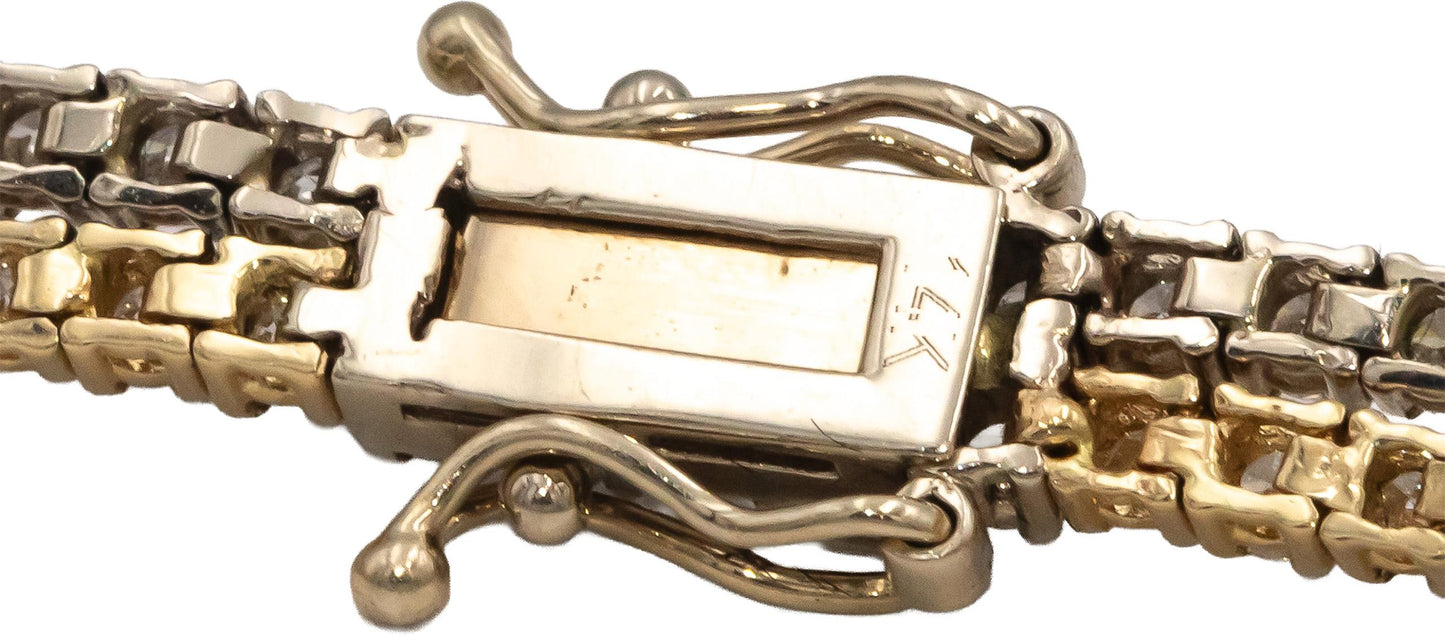 14k Yellow & White Gold VS Round Diamond Double Row Tennis Bracelet 4.65CT
