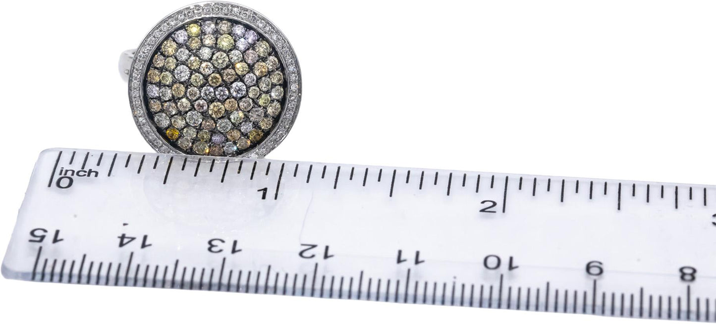 14k White Gold Round Fancy & White Diamond Cluster Cocktail Ring 1.25CT Size 8.5