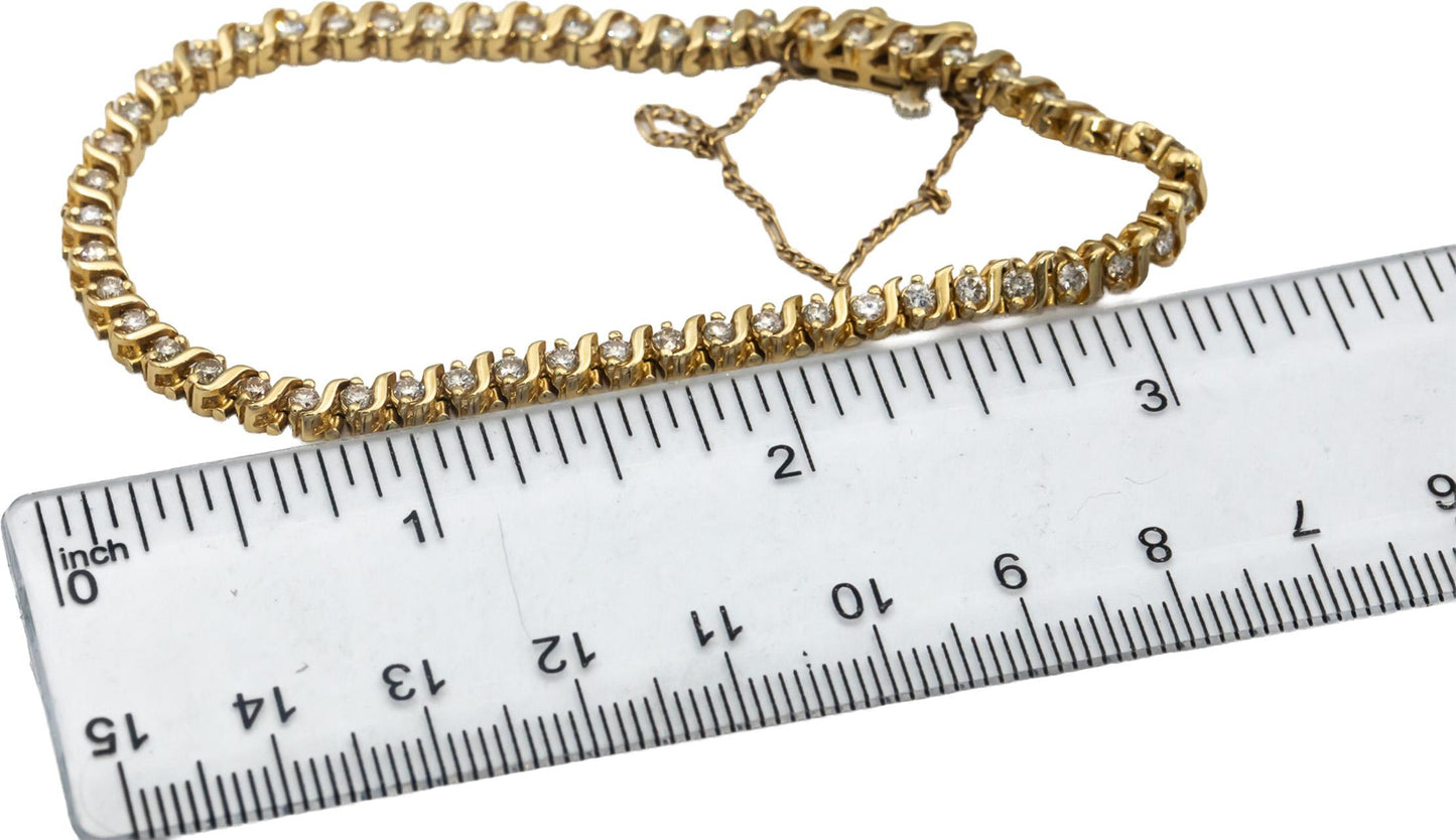 14k Yellow Gold VS Round Diamond S-Link Tennis Bracelet 2.0CT
