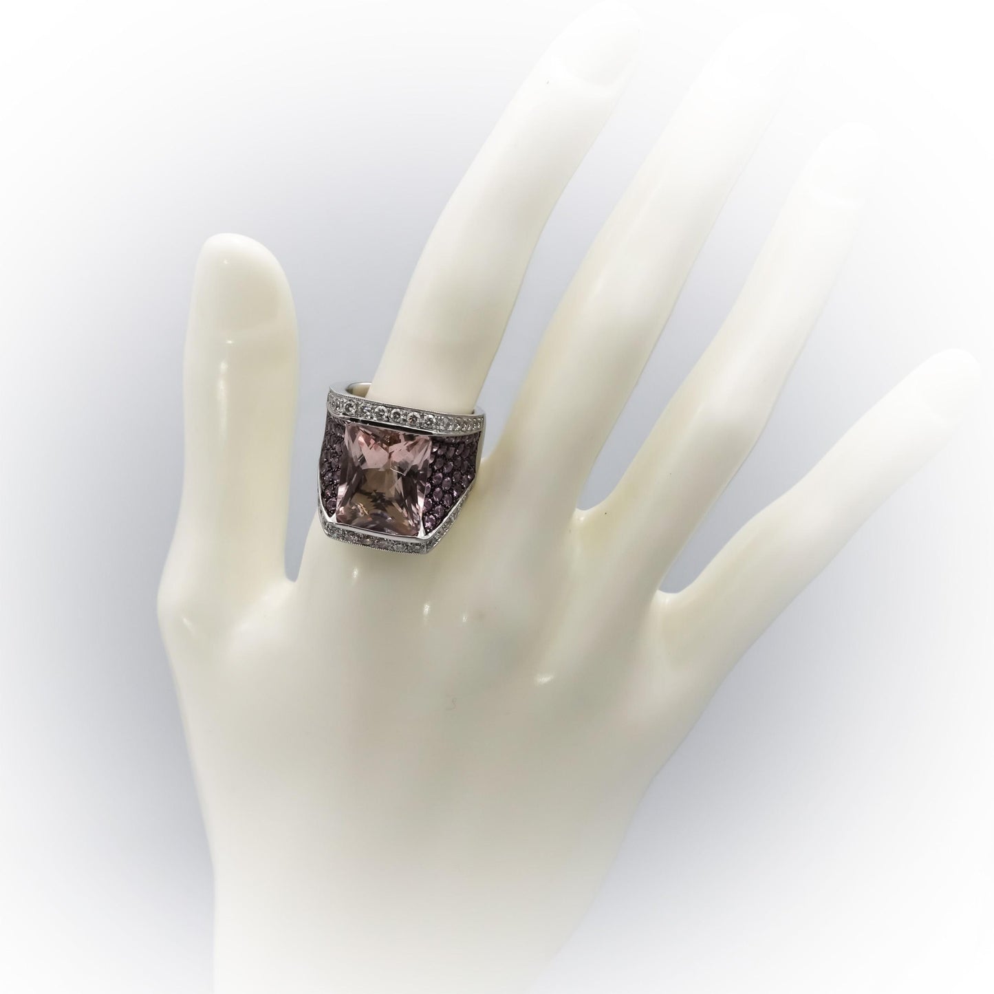 18k White Gold VS Morganite Diamond and Sapphire Cocktail Ring 13.36CT Size 7
