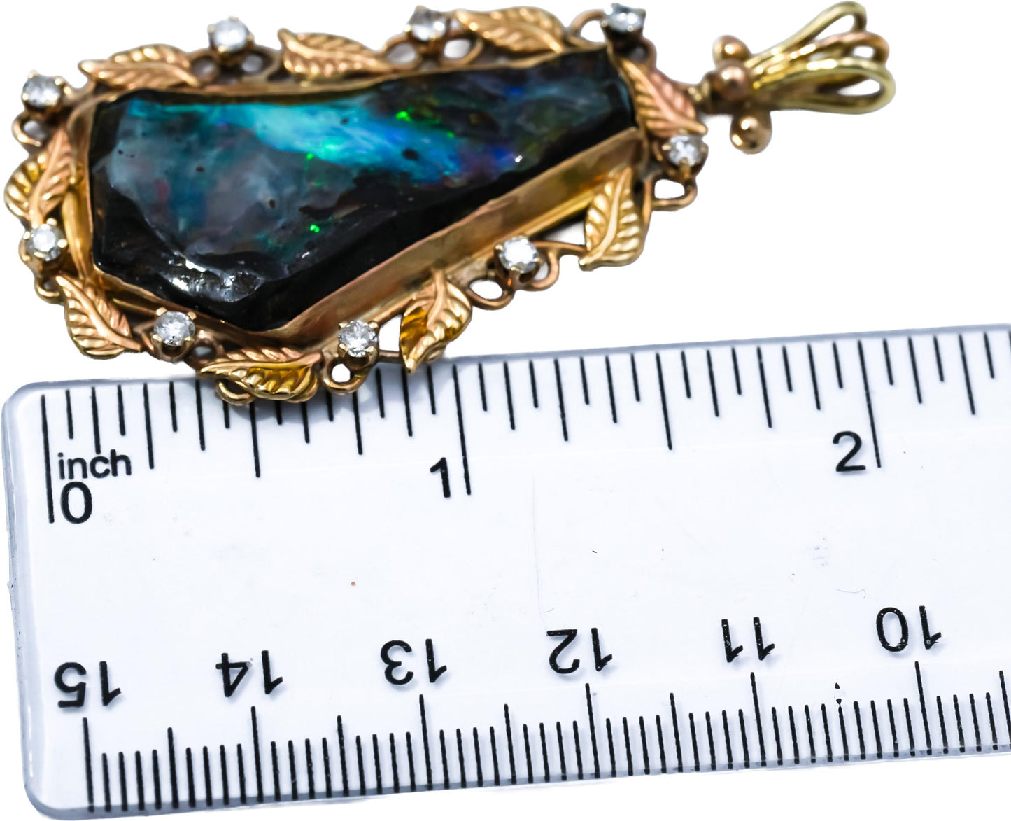 14k Yellow Gold Diamond and Opal Gemstone Custom Jumbo Pendant 0.36CT