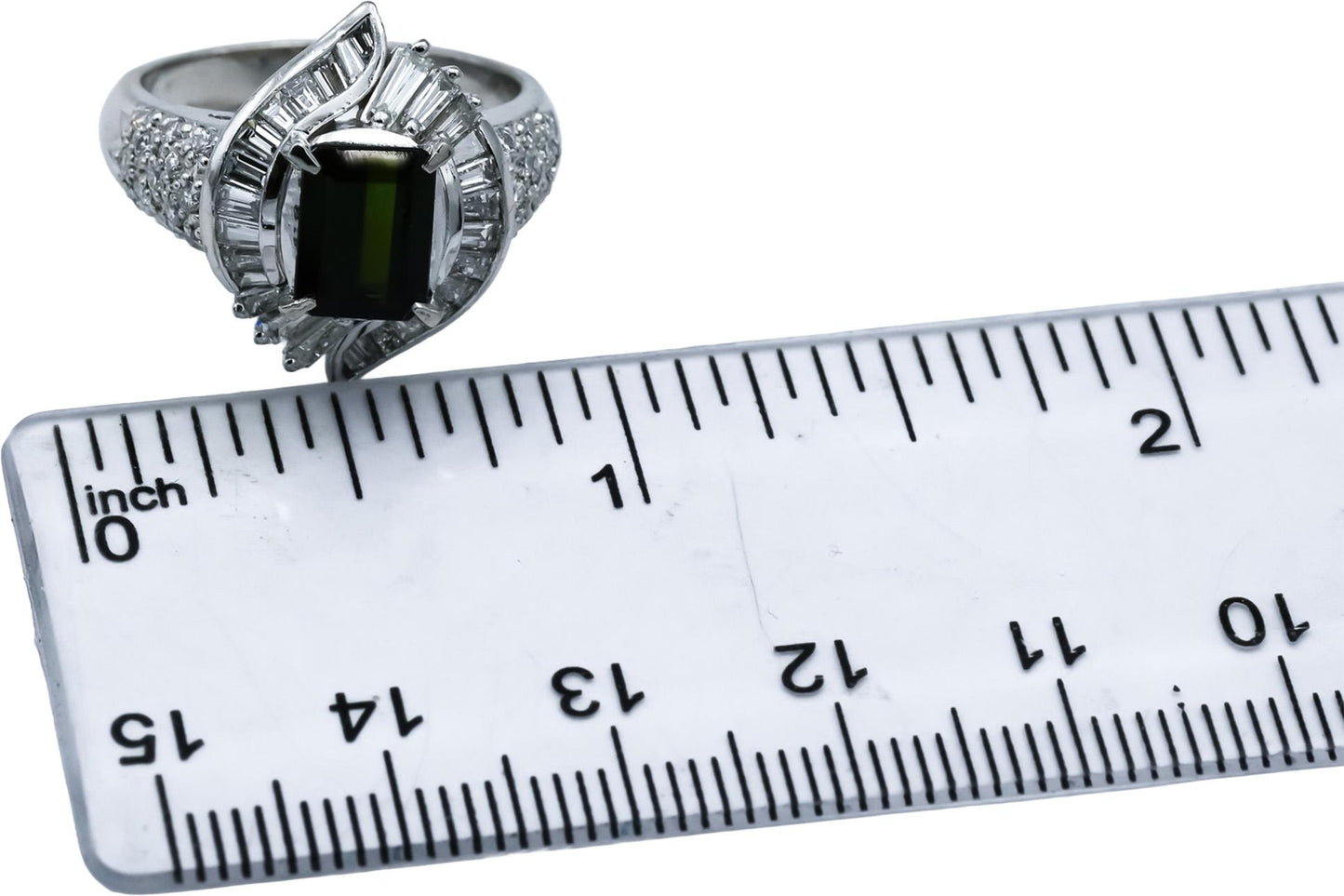 Platinum 900 VS Diamond and Green Tourmaline Cocktail Ring 2.60CT Size 6