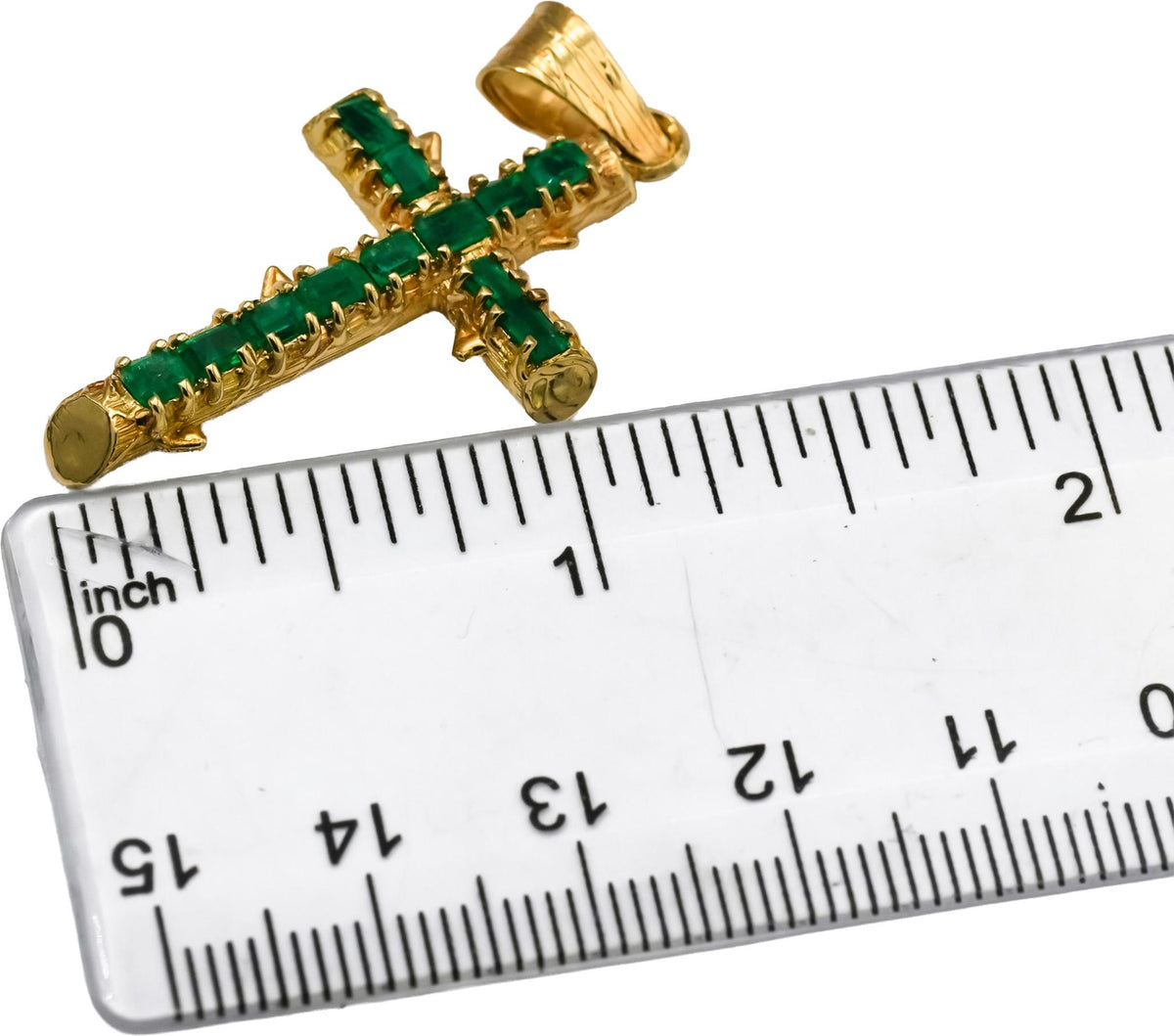 18k Yellow Gold Emerald Cross Crucifix Pendant 2.0CT