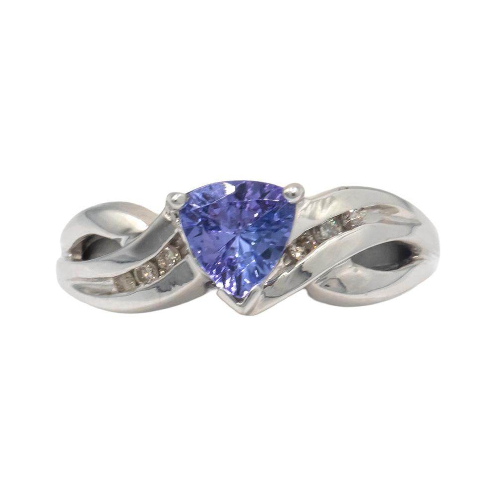 Designer 14k White Gold Diamond and Tanzanite Cocktail Ring 0.56CT Size 7