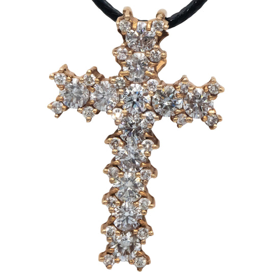 14k Rose Gold 4.74CT Round Cut Diamond Cross Crucifix Pendant Necklace