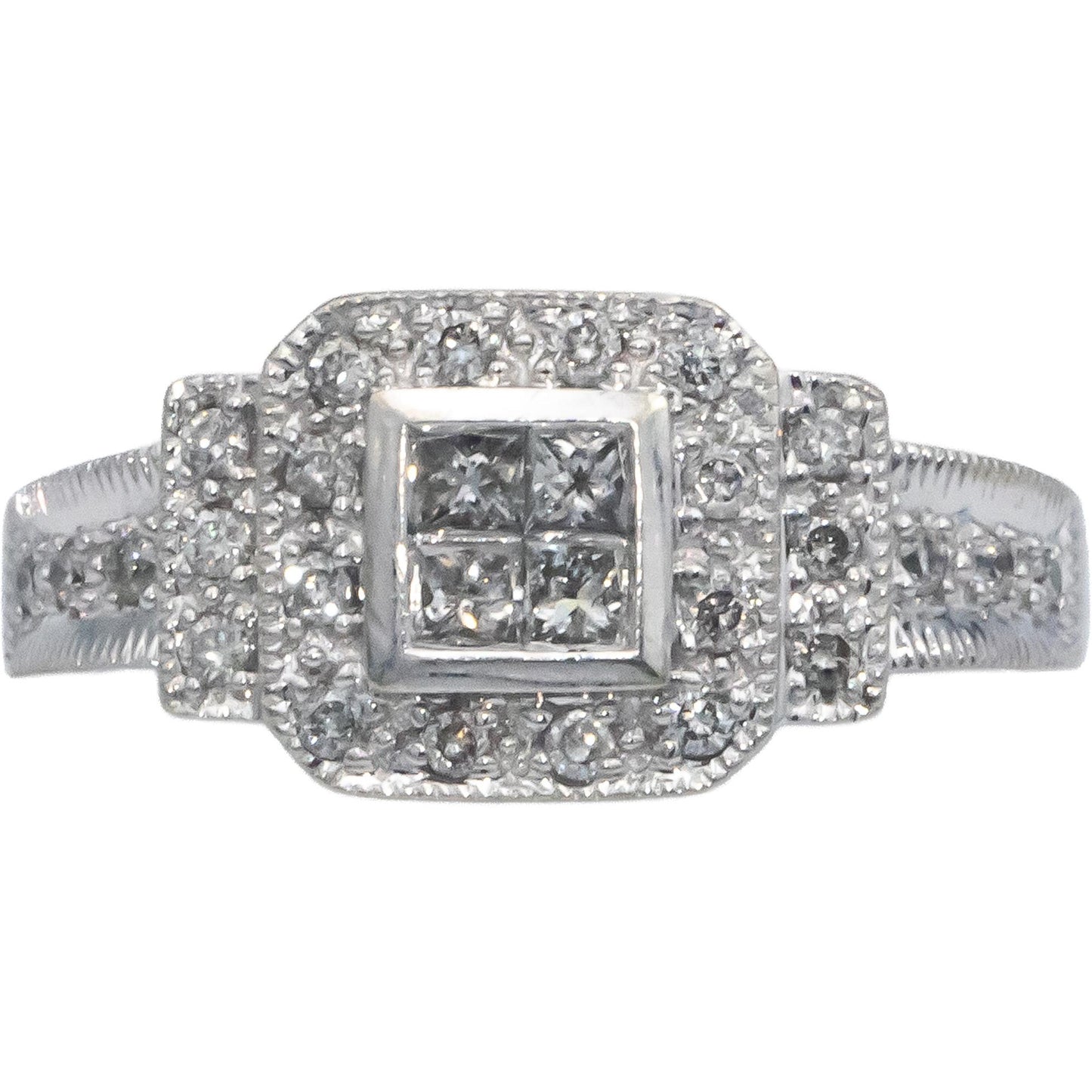 Princess and Round Cut Diamond 14k White Gold Cocktail Ring 0.50CT Size 7.5