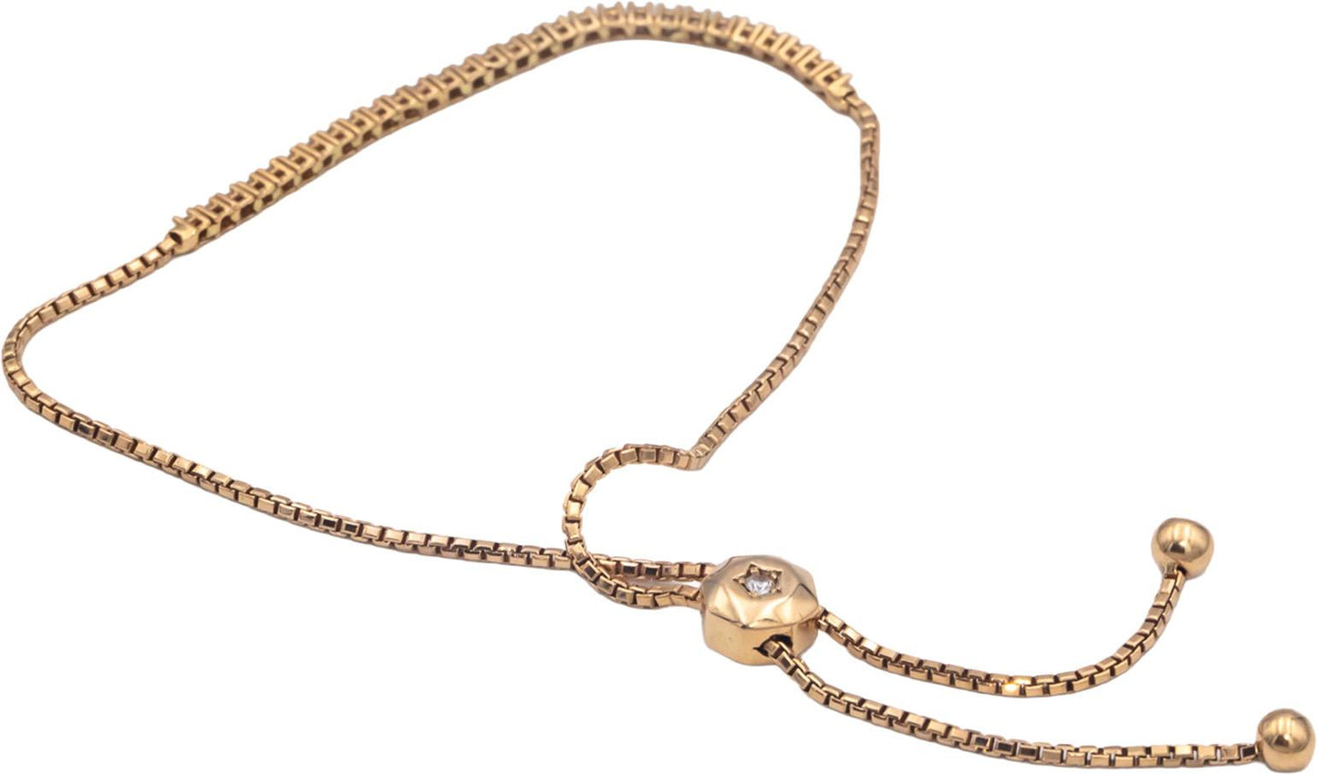 18k Yellow Gold 0.30CT Round Cut Diamond Bolo Bracelet with Adjustable Clasp