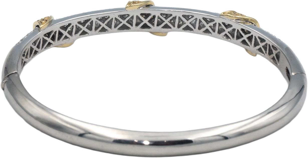 GAL Certified 14k White Yellow Gold White Yellow Diamond Bangle Bracelet 2.35CT