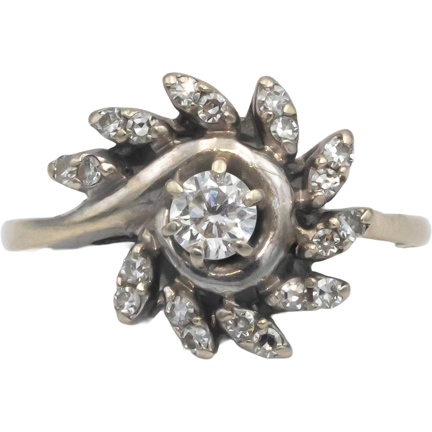 Vintage Antique 14k White Gold 0.50CT Diamond Spiral Ring Size 6