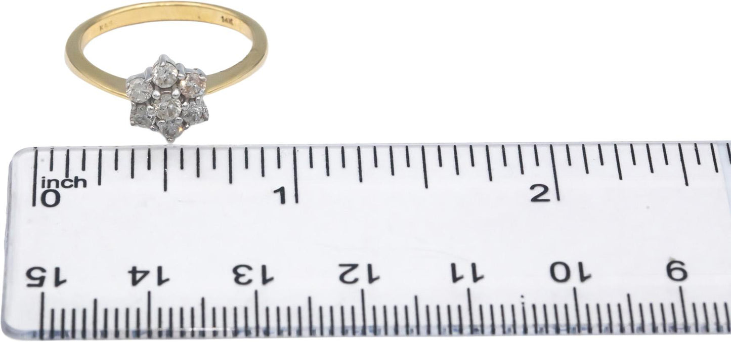 14k White and Yellow Gold Round Diamond Cluster Flower Ring 0.40CT Size 7