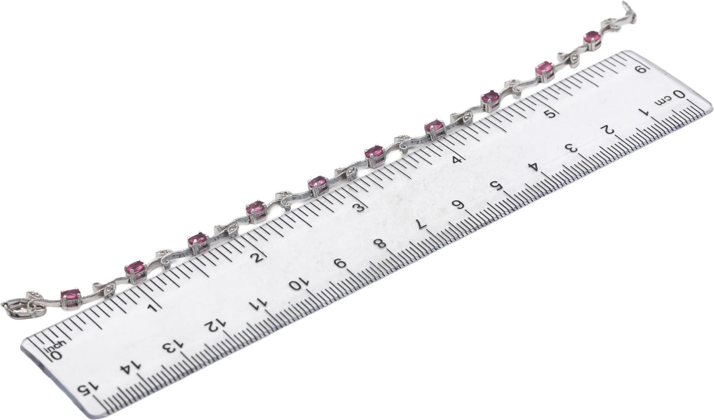 14k White Gold Diamond and Pink Tourmaline Floral Link Bracelet 1.56CT