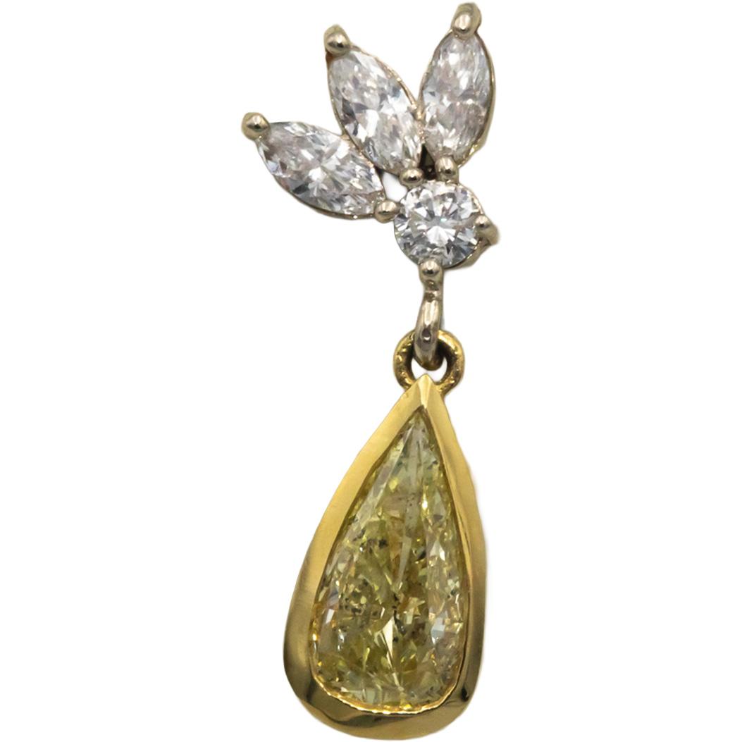 14k Yellow & White Gold 3.06CT Pear Marquise Round Cut Diamond Dangle Earrings