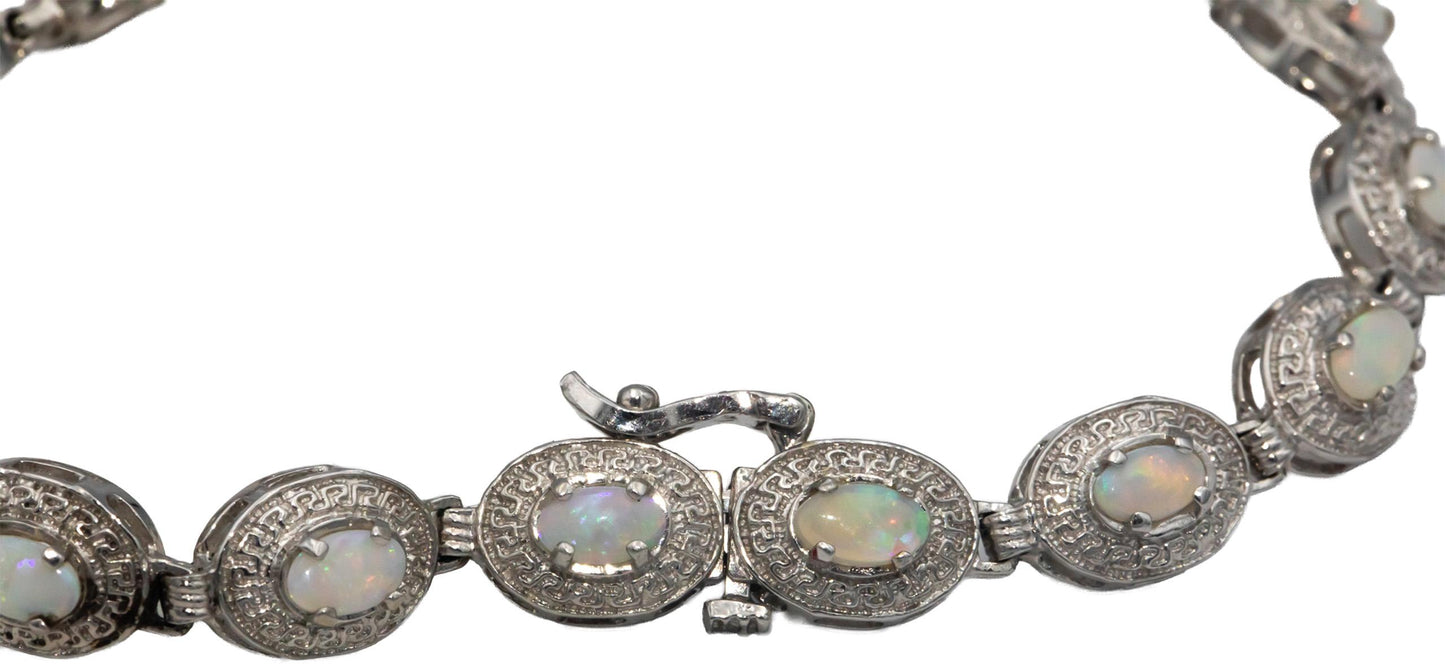 14k White Gold 3.0CT Oval Cabochon Cut Opal Chain Bracelet