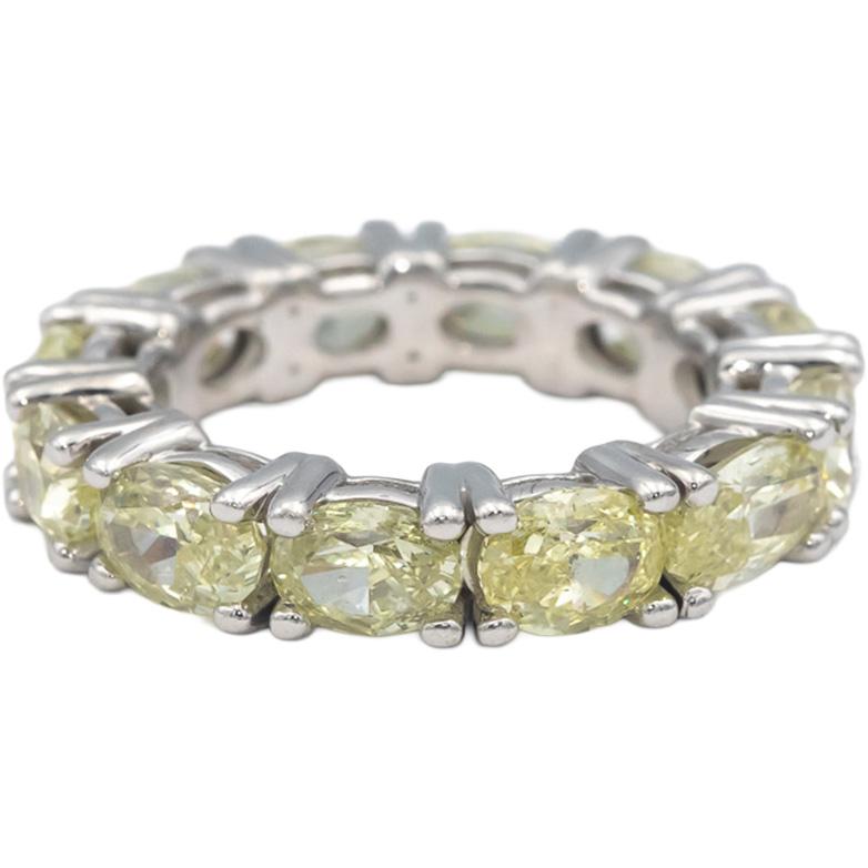 18k White Gold Oval Cut Light Yellow Diamond Eternity Ring 6.04CT Size 6