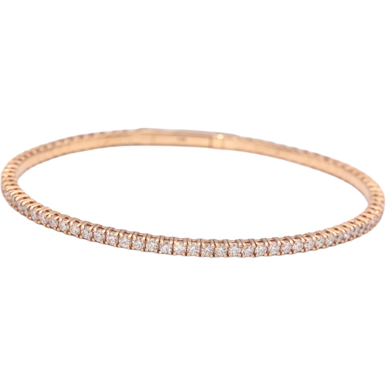 14k Rose Gold 2.27CT Round Cut Diamond Semi-Flexible Bangle Bracelet