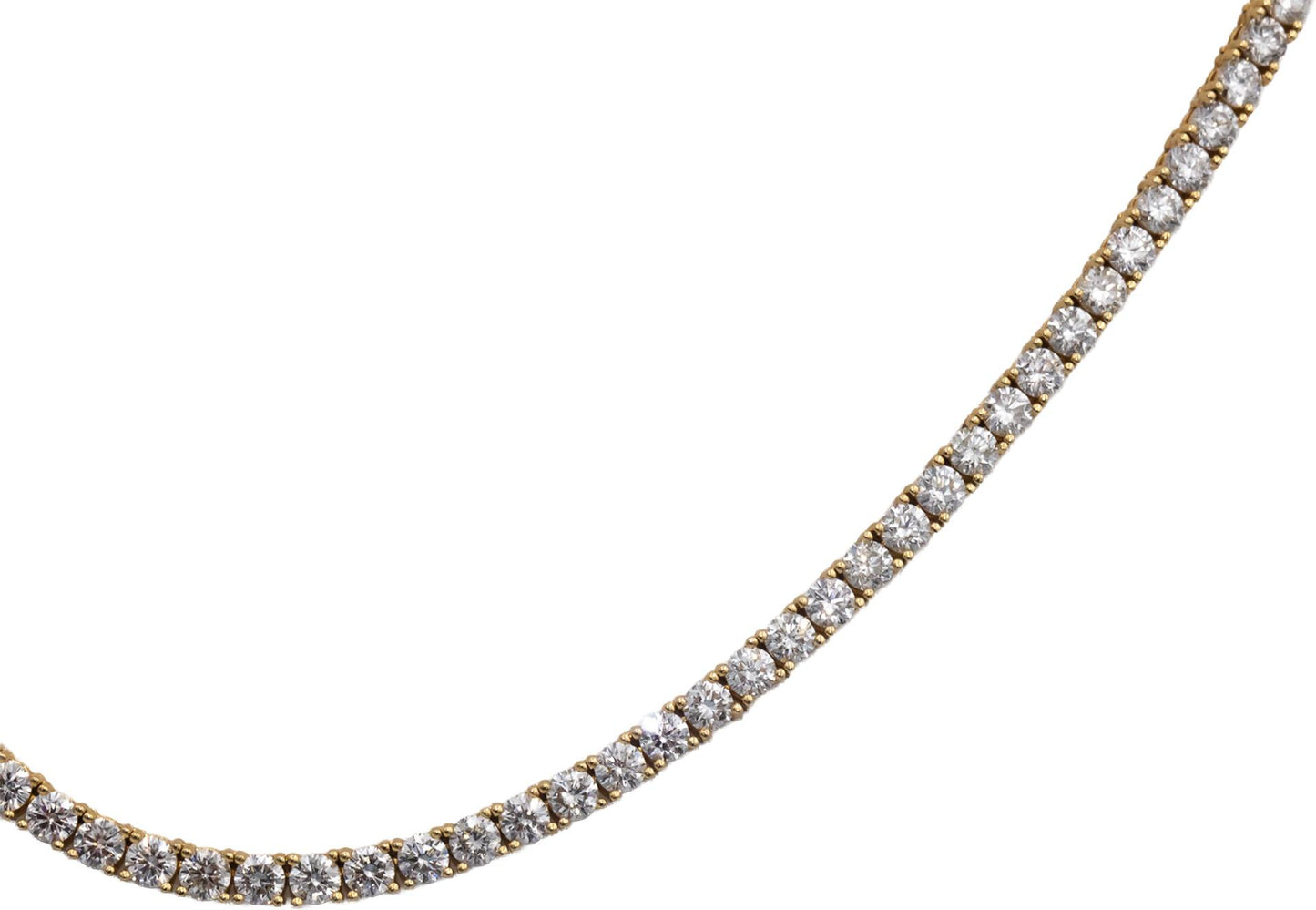 14k Yellow Gold Round Cut Diamond Tennis Necklace 16.5" Long 14.03CT