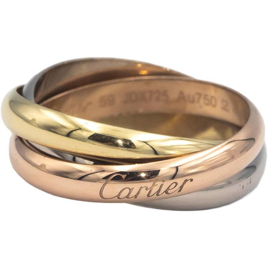 CARTIER 18k White Rose Yellow Gold Trinity Rolling Band Ring Size 6.5 Euro 59