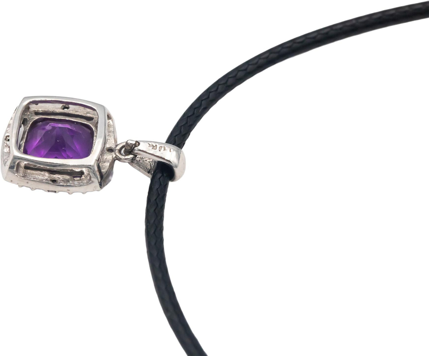 14k White Gold 1.53CT Amethyst and Diamond Halo Pendant Necklace