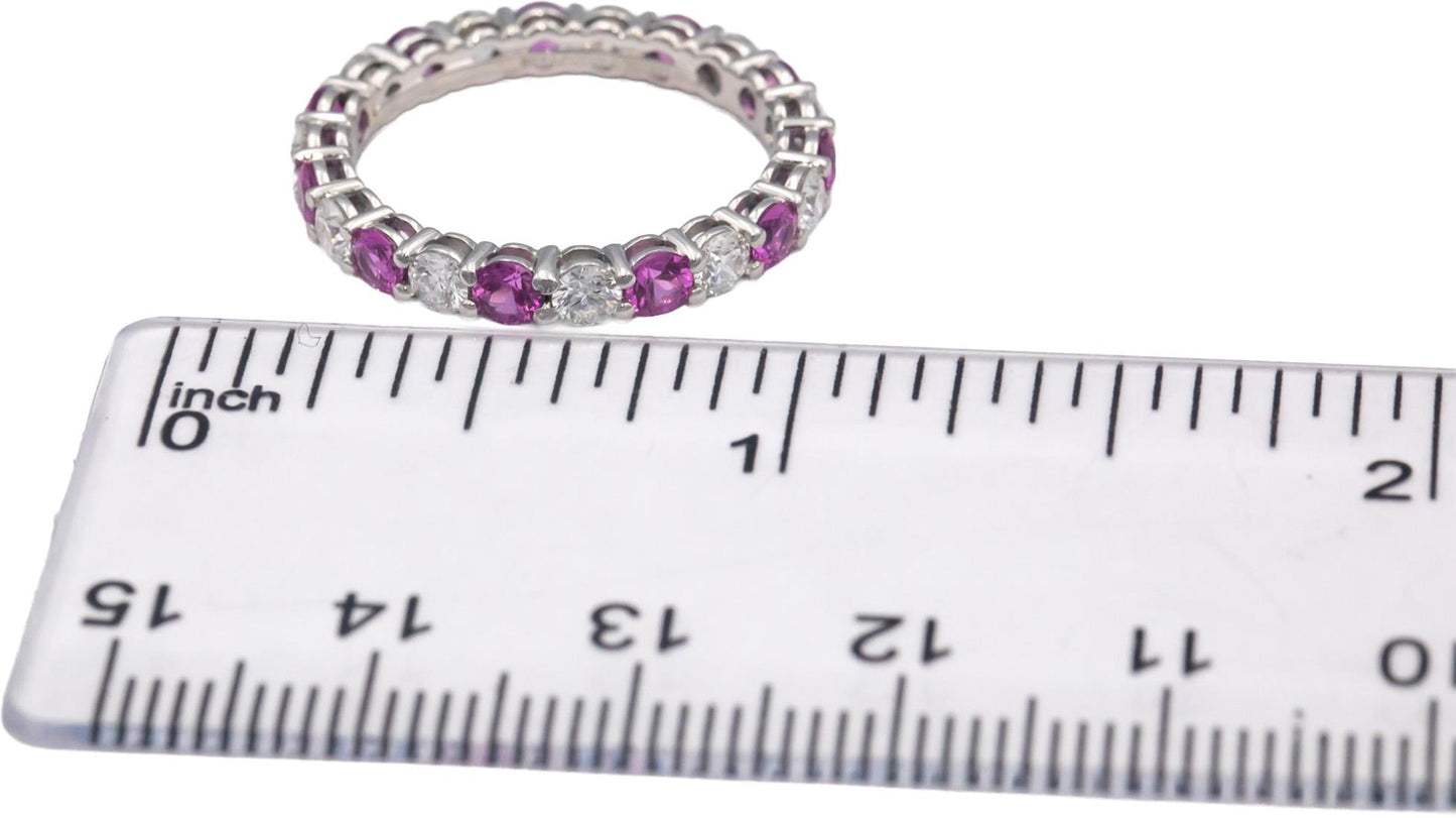 TIFFANY & CO. Platinum VS Diamond Pink Sapphire Eternity Ring 1.88CT Size 7