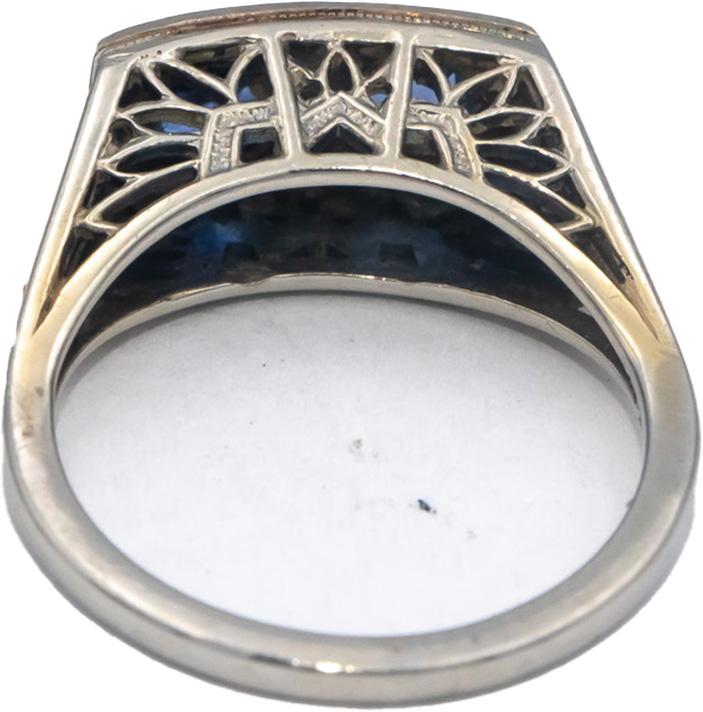 Vintage Antique 18k White Gold 0.55CT Blue Sapphire Filigree Ring Size 4