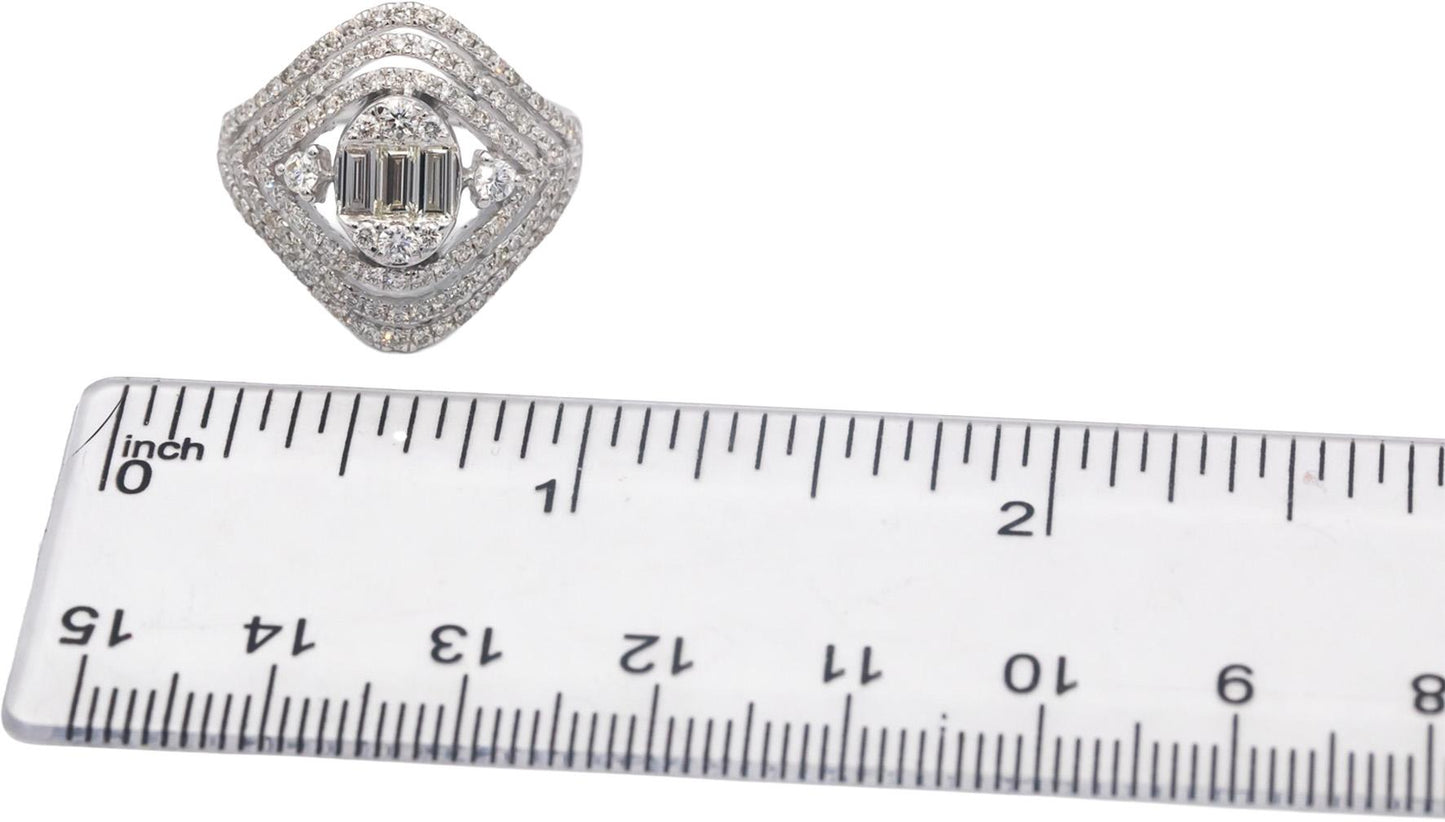 18k White Gold Jewelry 1.37CT VS Diamond Cluster Cocktail Ring Size 7