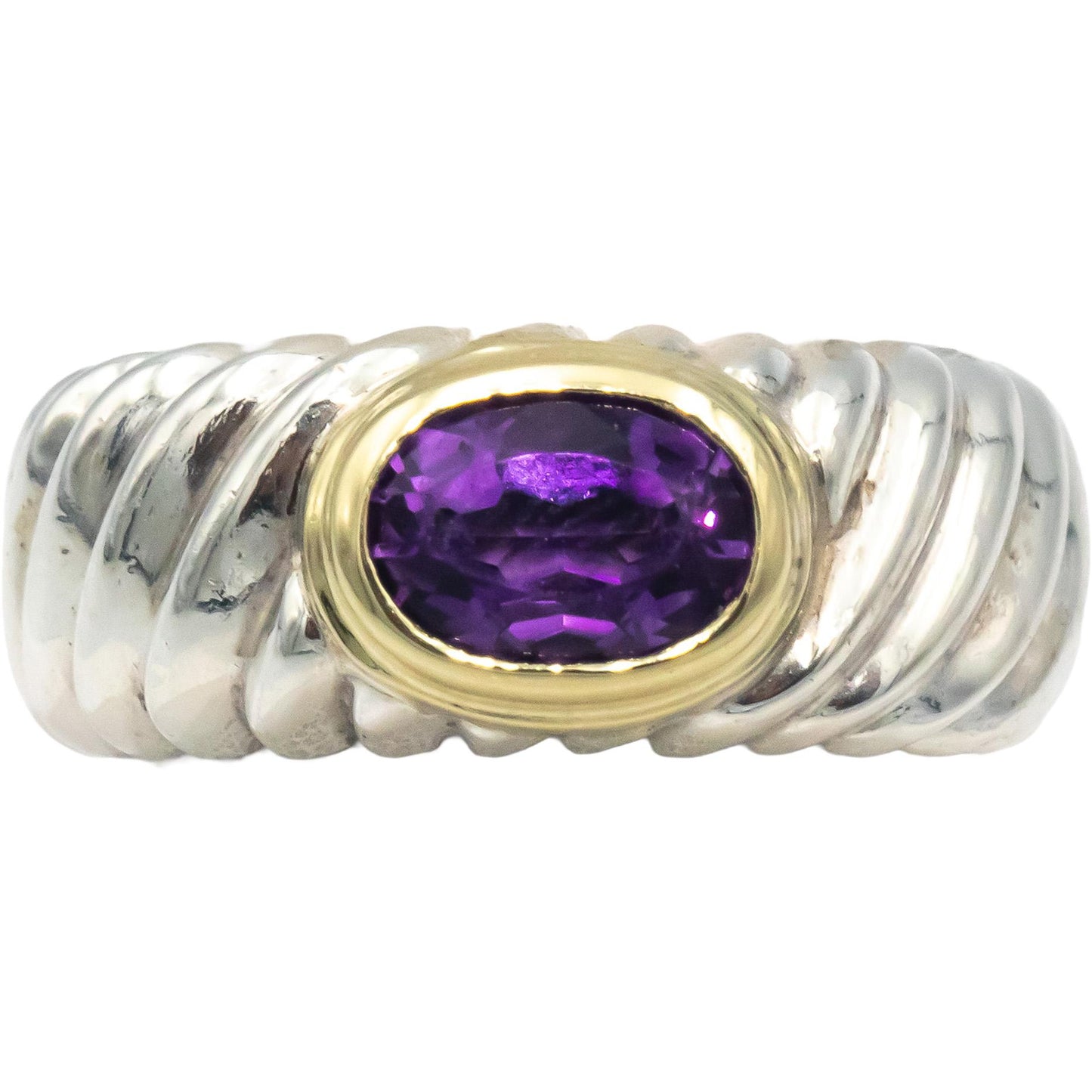 DAVID YURMAN Sterling Silver 14k Gold Amethyst Classic Cable Ring Size 6