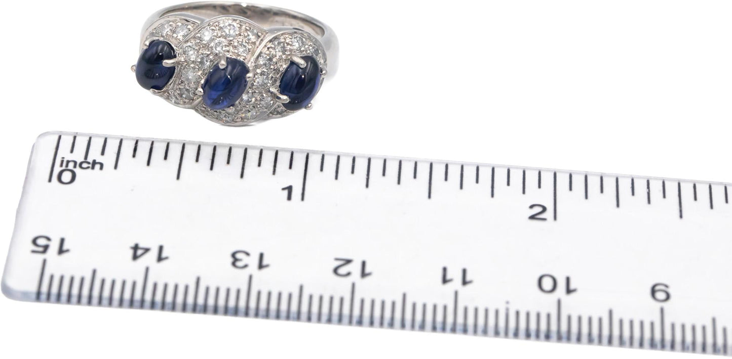 Platinum Diamond & Blue Sapphire Pave Cluster Cocktail Ring 3.14CT Size 7