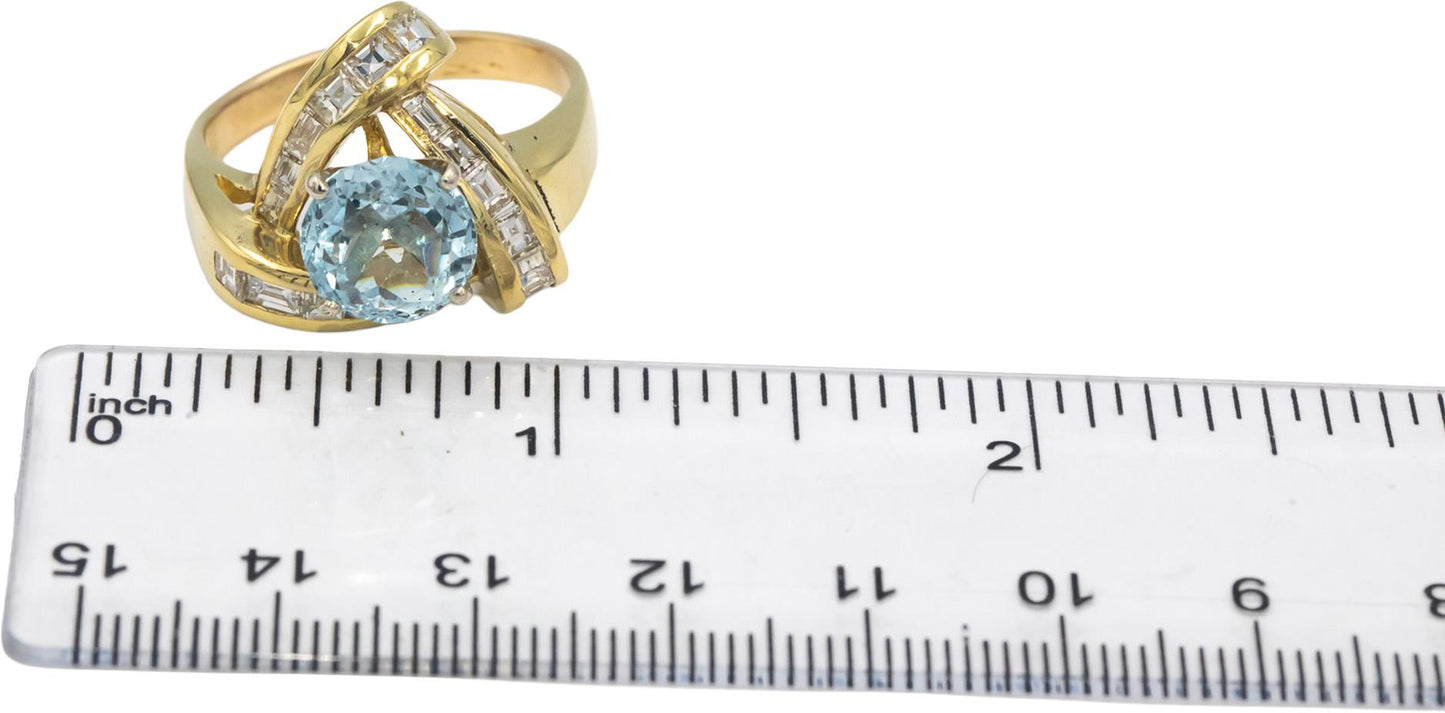 Diamond & Aquamarine 18k Yellow Gold Cocktail Ring 4.35CT Size 10.75