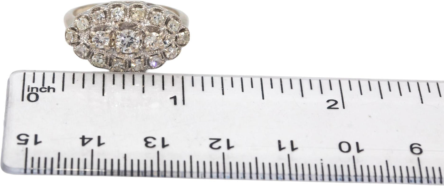Antique Vintage 14k White Gold Diamond Cocktail Ring 1.0CT Size 7