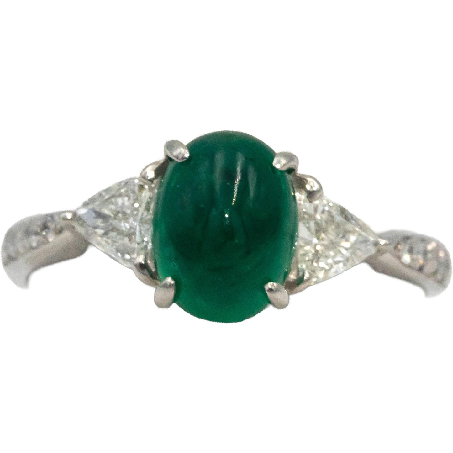 Platinum Cabochon Emerald Trillion Round VS Diamond Cocktail Ring 1.85CT Sz. 6.5