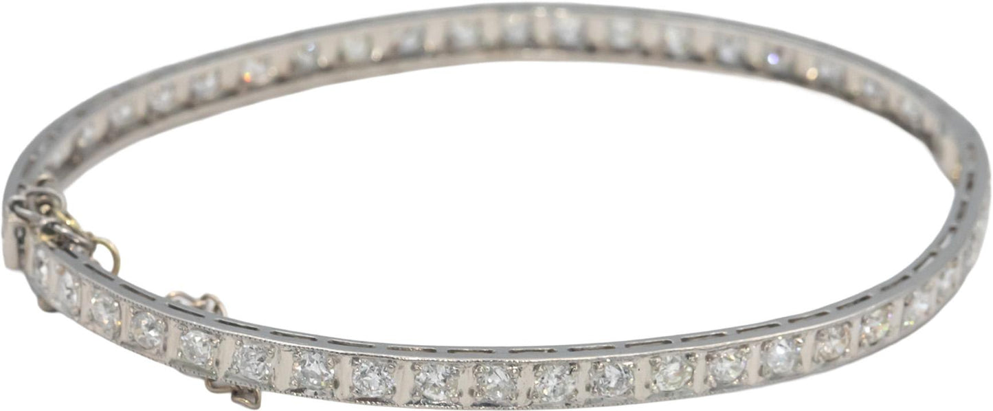 Antique Vintage Platinum & 14k Gold VS Diamond Filigree Bangle Bracelet 3.50CT